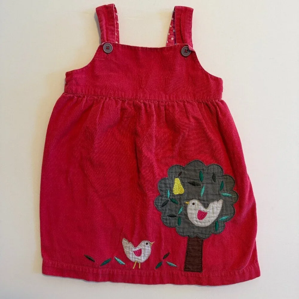 BABY BODEN Pink Corduroy Pinafore Partridge Pear Tree Dress 3-4 Toddler